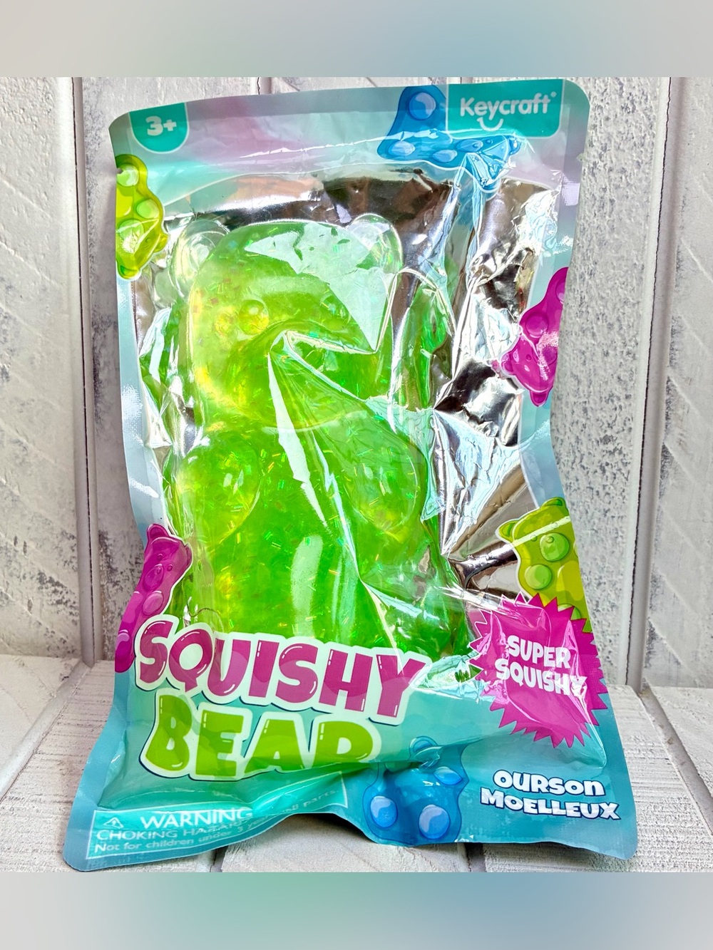 Keycraft Squishy Bear Super Squishy Lime Green Holographic Fidget Toy